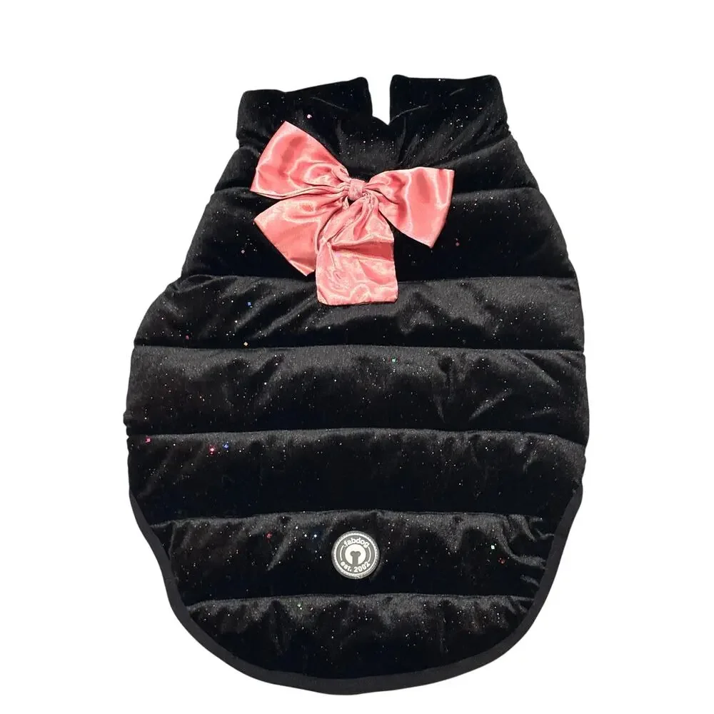 Fabdog Black Velvet Multi-Color Sparkle Puffer Coat - size Large